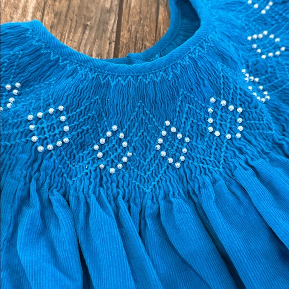Mom & Me blue teal corduroy smocked dress pearls size 6x - Picture 3 of 6